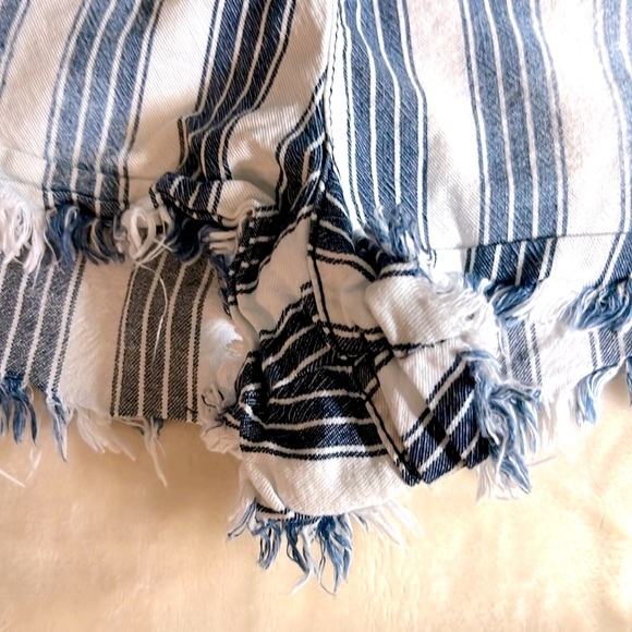 REWASH 🩳 FRINGED 100% COTTON BLUE/WHITE STRIPED SHORTS WITH ROPE BELT Womens XL - Picture 4 of 6